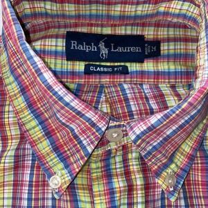 VTG Polo Ralph Lauren Shirt Mens Medium Tartan Plaid Summer Thin Cotton Colorful